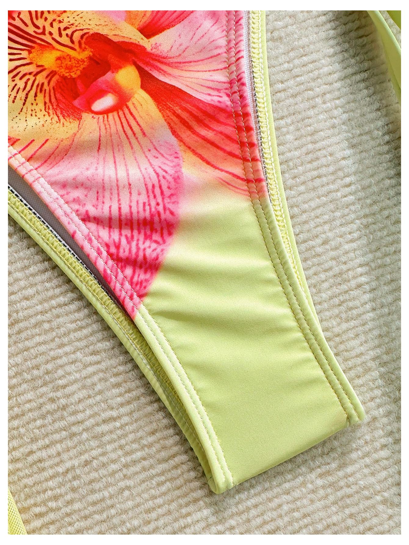 Damski 3-częściowy zestaw bikini kwiatowy trójkąt wiązany na szyi strój kąpielowy ze spódnicą okrycie wielokolorowy mały