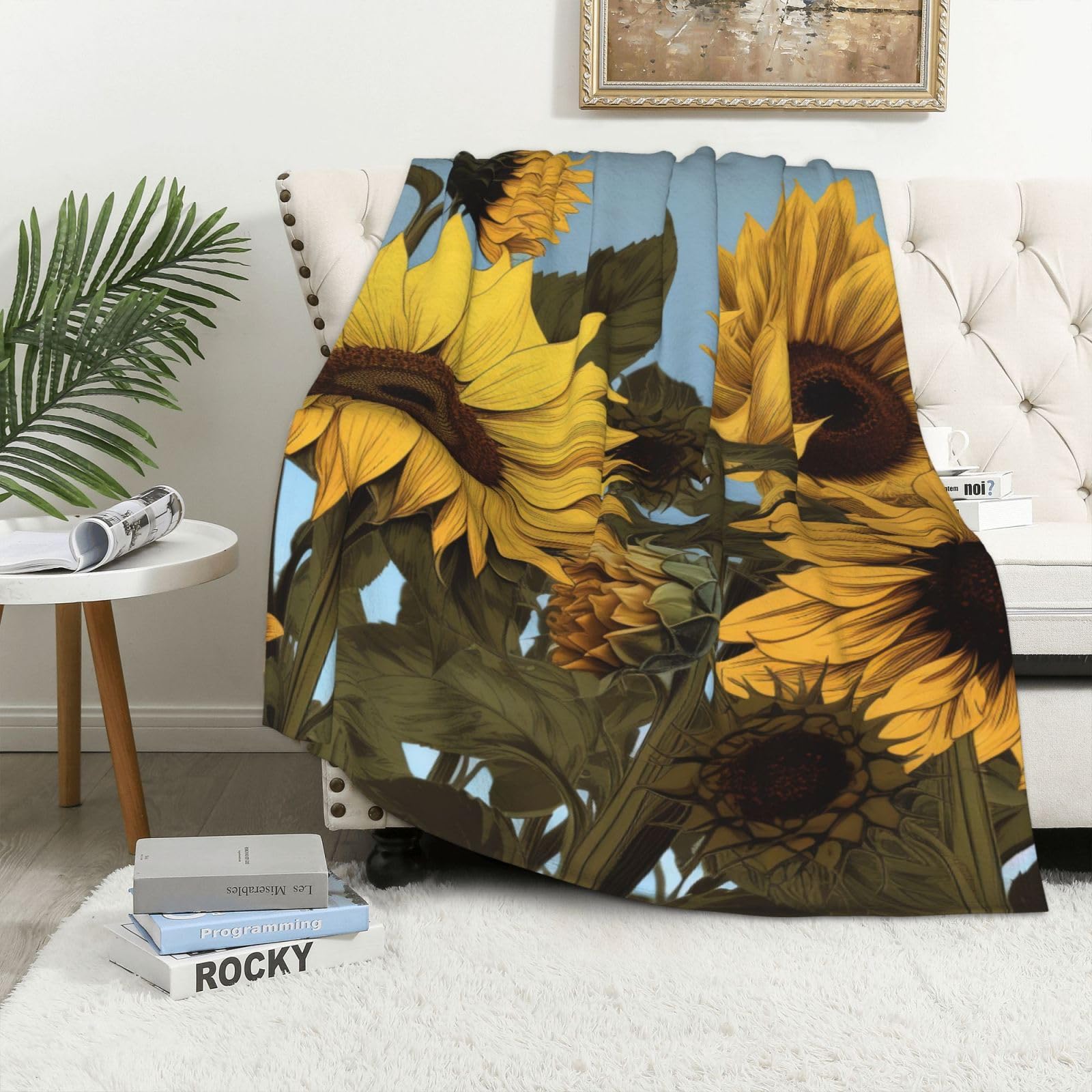Couverture flanelle cadeau idéal plaid tournesol chaud et doux 102 x 152 cm