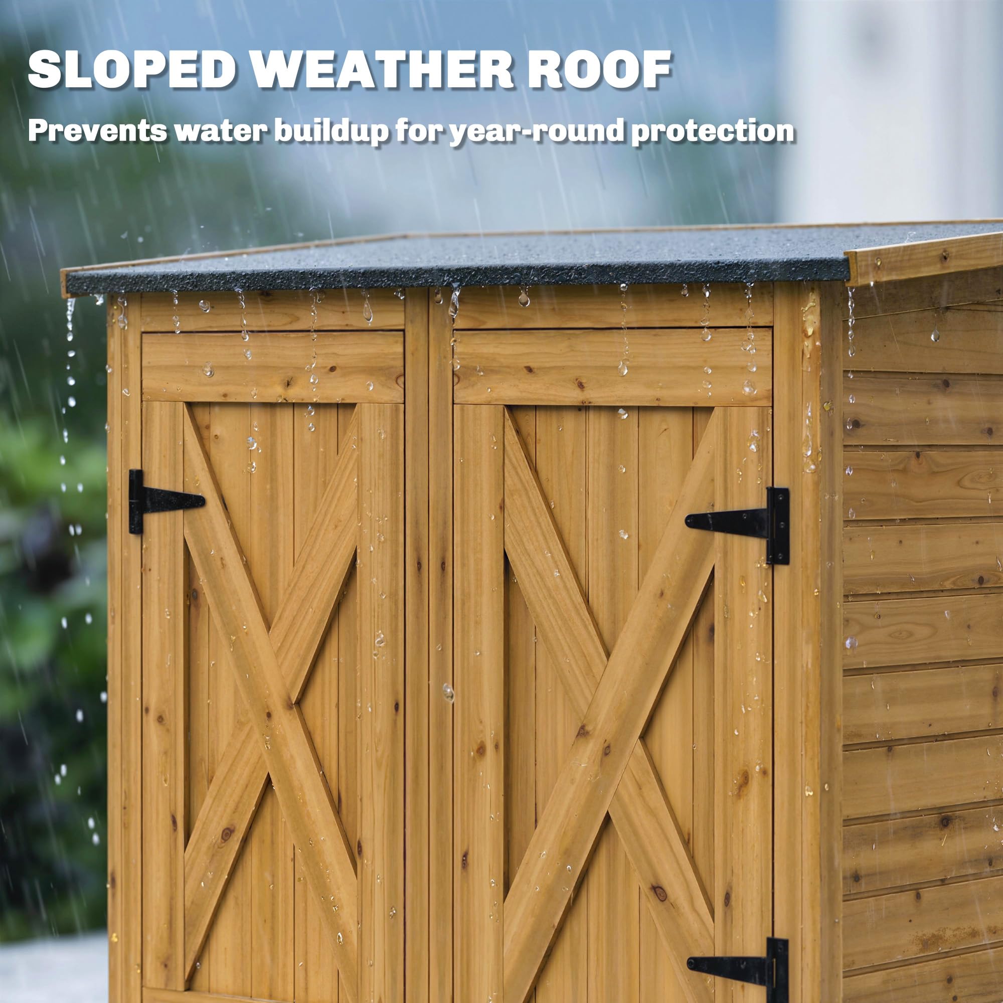 Outsunny Armadio da Giardino Legno Abete Casetta Attrezzi 2 Ripiani Doppia Porta Chiavistelli Tetto Inclinato 115x53x156 cm Marrone
