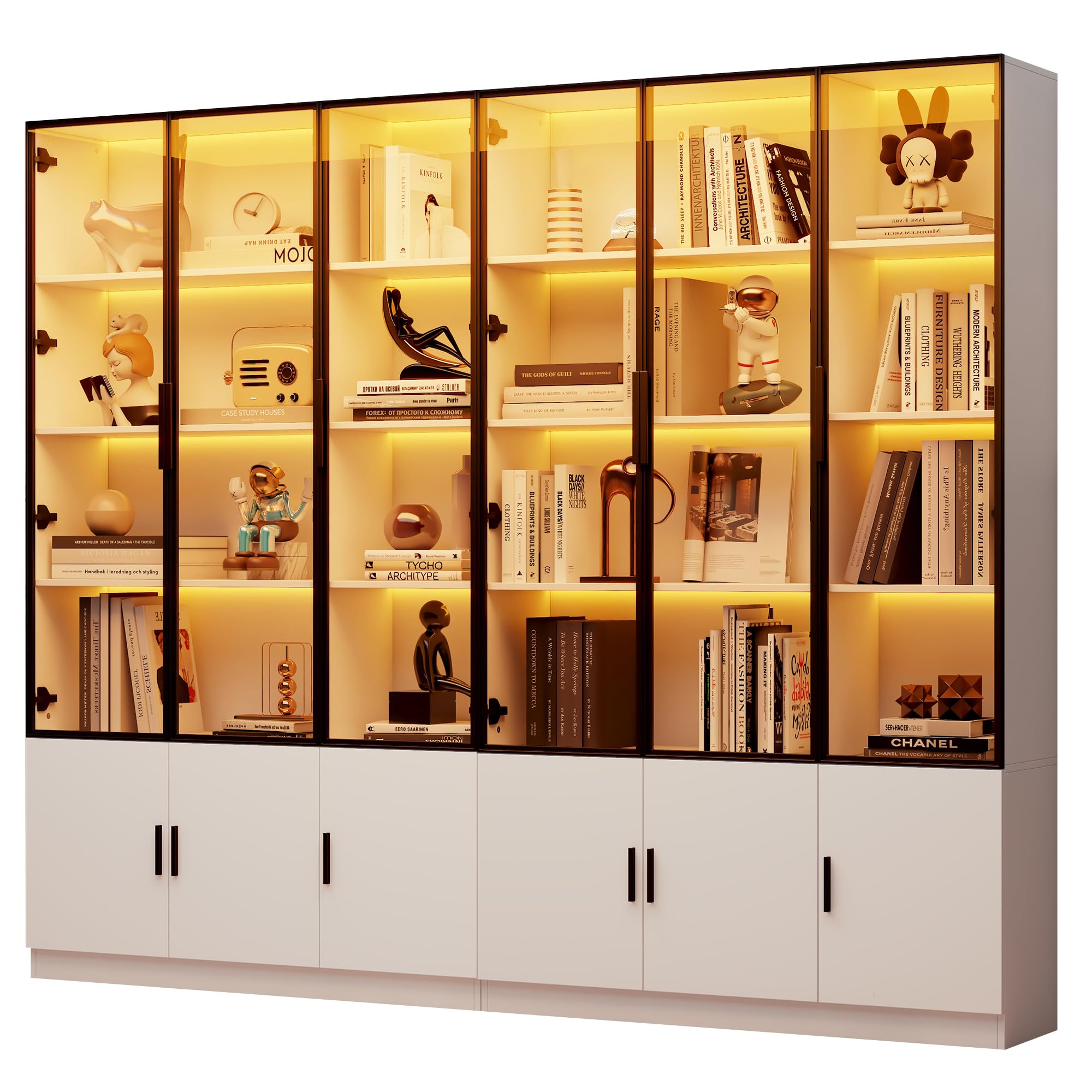 Vitrina de cristal, 12 puertas, armario alto, 240 x 32 x 200 cm, color blanco