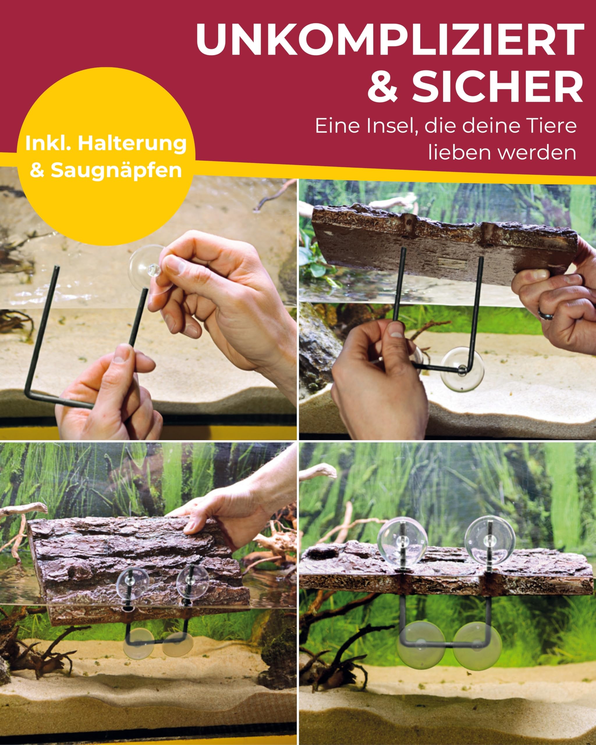 Hobby Terraristik Turtle Island 3 I Schwimminsel für Schildkröten I 40,5 x 22 cm I Natürliches Felsdesign & Sonnenplatz I Schwimmende Plattform für Terrarien I Dekorative Landfläche