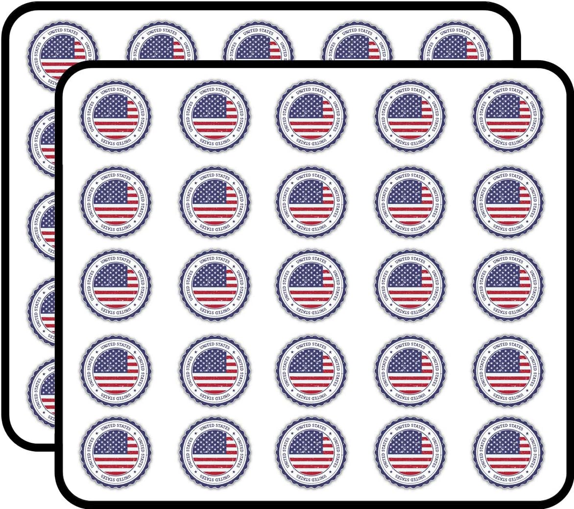 United States of America Flag Grunge Rubber Stamp Decorative Scrapbooking Sticker Waterproof Vinyl Stickers for Water Bottle, Laptop & Phone Case โ 50 Pack