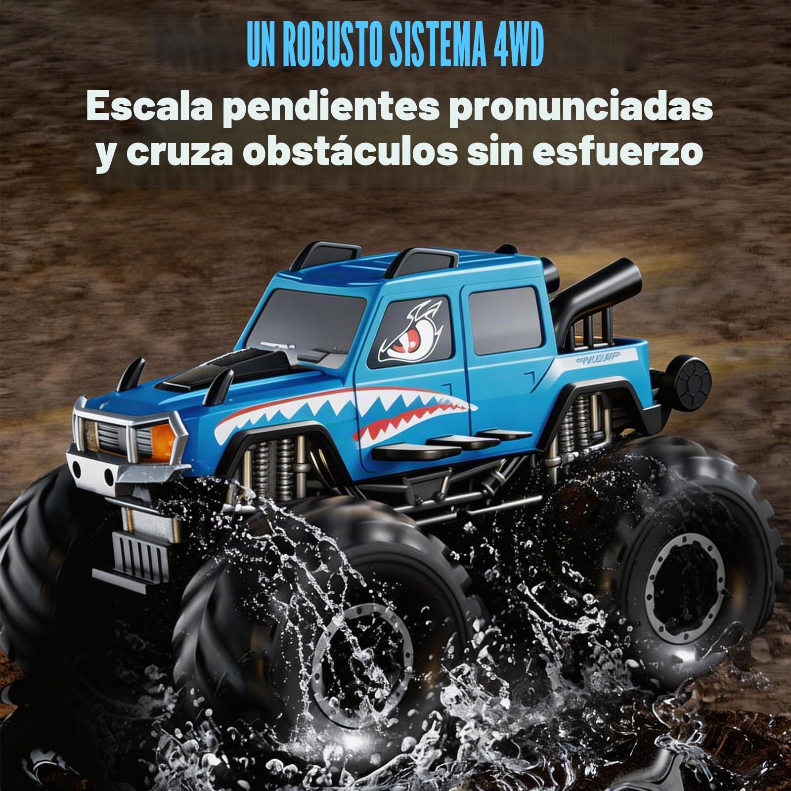 Coche Teledirigido Anfibio para Niños, 2.4GHz 4WD 360° Rotación Impermeable Monster Truck, Todo Terreno Off Road RC Coche