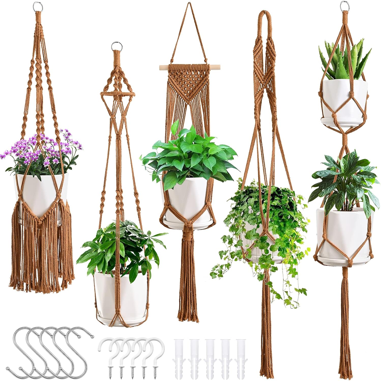 Amazon.com: SFENNGPET Macrame Plant Hangers, 5Pack Hanging Planters for ...