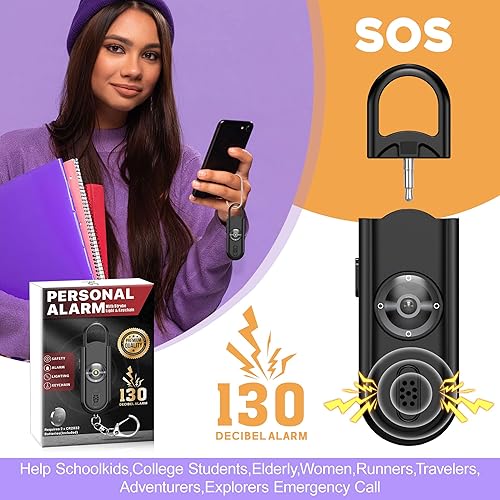 Miniatura 7 de Alarma de seguridad personal de sonido seguro para mujeres, sirena más fuerte de 130 dB con llavero de seguridad de luz LED estroboscópica, sirena