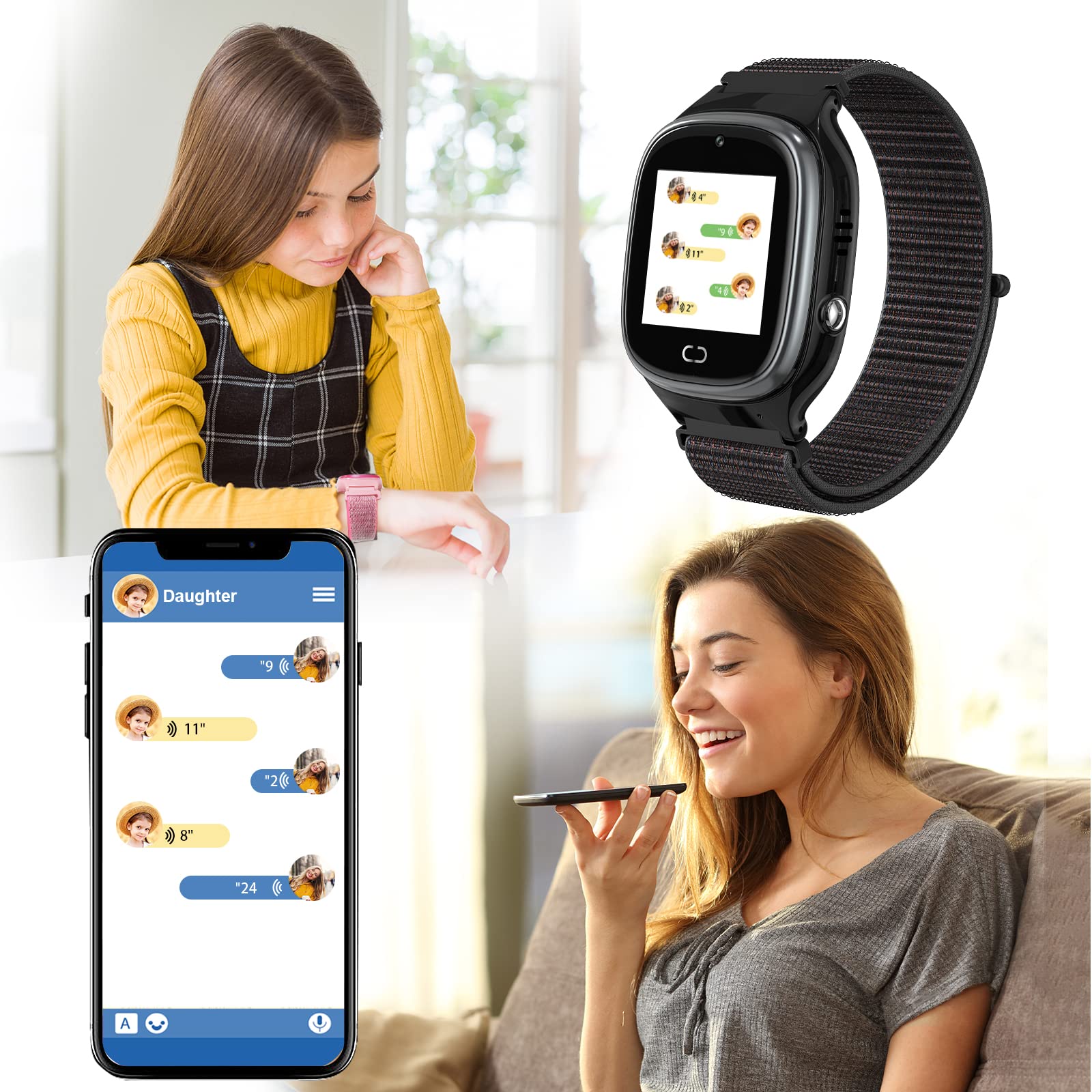 PTHTECHUS Enfants Montre Intelligente Étanche, Montre Mobile LBS Anti-Perte de Traqueur de Montre Intelligente Positionnement, Sécurité de SOS Appelez La Caméra à Distance Appel à DeuxVoies, Le Noir