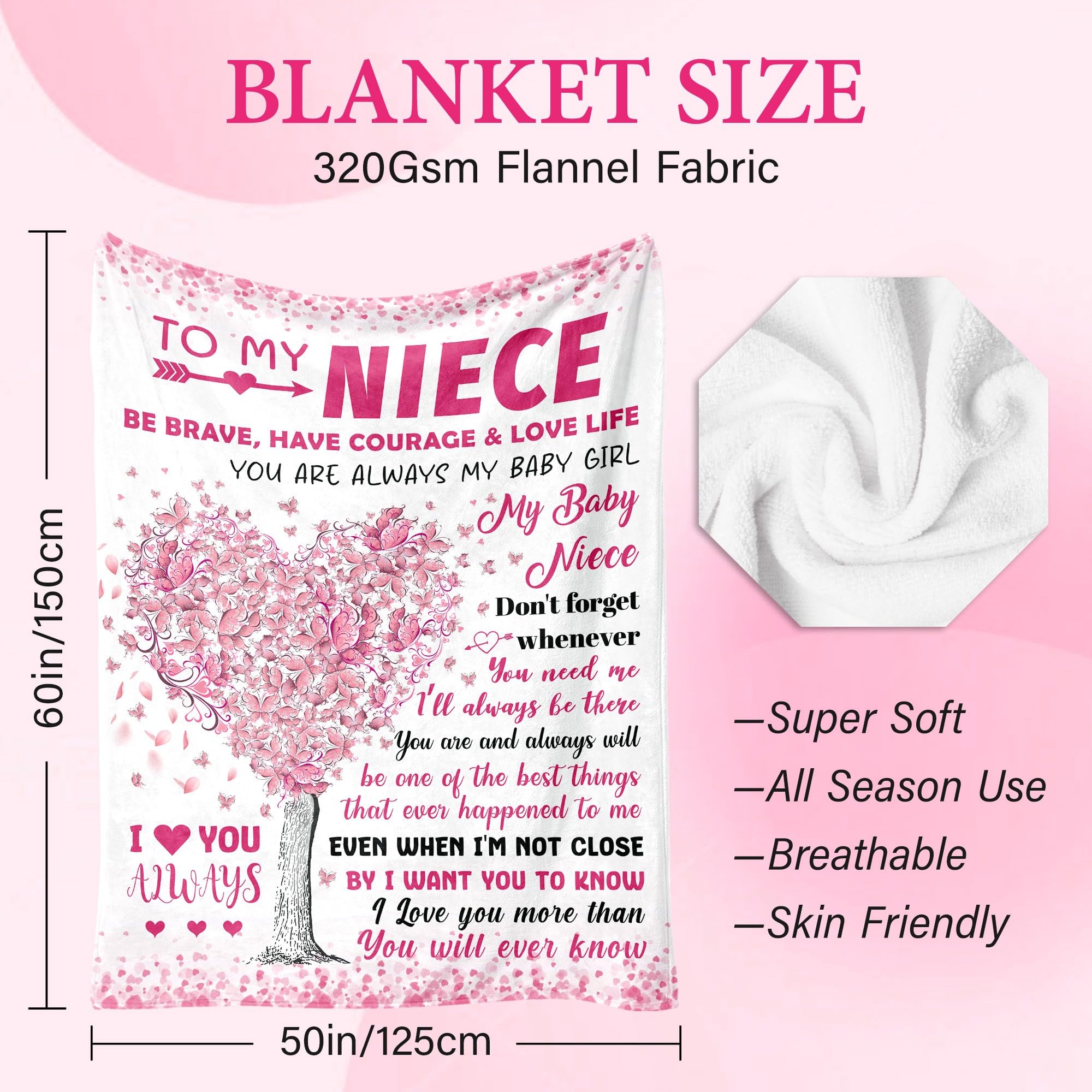BAOERN Niece Gifts from Auntie - Niece Birthday Gifts - Christmas Graduation Present for Nieces - Gift for Teen Girls & Kids - Teen Girl Gift Trendy Stuff - to My Niece‘s Blanket 50"x60"