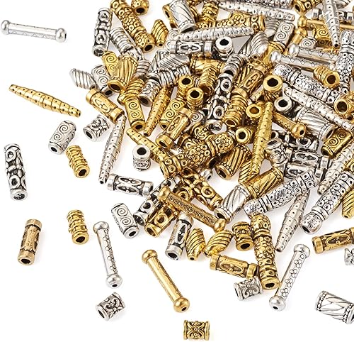 Miniatura 8 de Magibeads 200 cuentas espaciadoras tibetanas de aleación, 20 estilos surtidos de tubos de columna, cuentas de barril retro occidentales, cuentas
