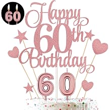 60th Birthday Cake Decorations Set Include 60th Birthday Candles Numeral 60 Cake Candles and Happy 60th Birthday Cake Toppers with Heart Star Cupcake Picks for Birthday Party Rose Gold Series