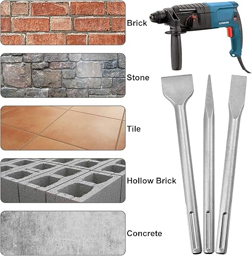 Miniatura 7 de Juego de 6 cinceles SDS Max Bits - Juego de cinceles de martillo de 3/4 pulgadas, brocas de cincel para hormigón de mampostería, brocas de cincel