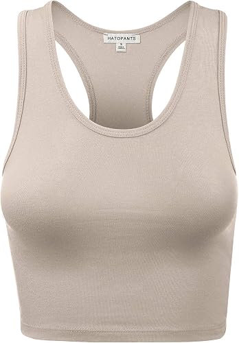 HATOPANTS Women's Racerback Crop Tank – Soft Cotton Spandex Basic Top, Sleeveless - View #7