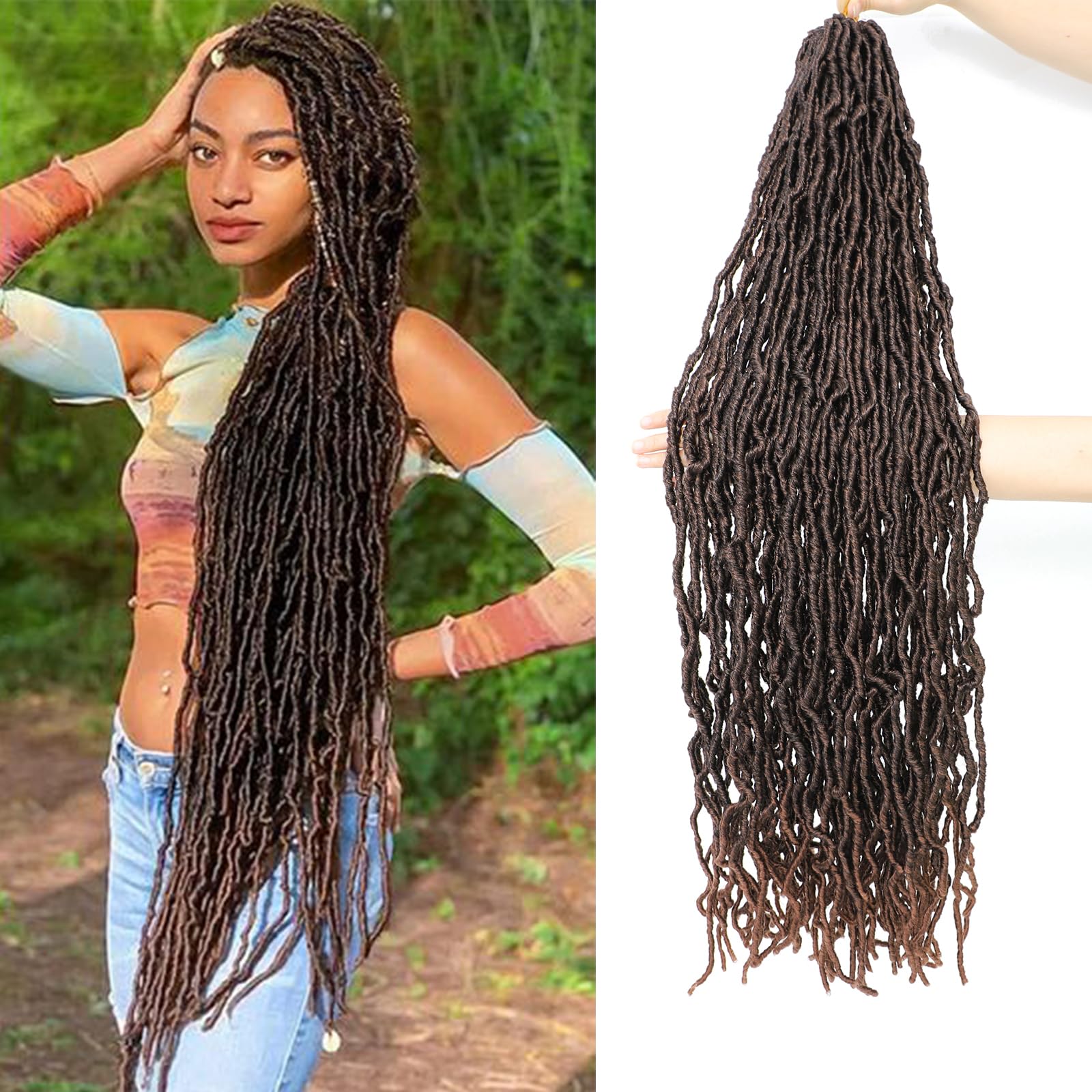 Faux Locs Crochet Hair For Black Women Soft Locs 36 Inch 8 Packs Crochet Faux Locs For Butterfly Locs Crochet Hair Pre Looped Curly Wavy Goddess Locs(1B/30)
