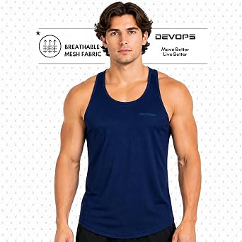 DEVOPS 3 Pack Men's Y-Back Dry Fit Muscle Gym Workout Mesh Tank Top | Y-Back Design, Dri-Fit Moisture Wicking, Muscle Gym Fit, Chafing-Free Flatlock Seams