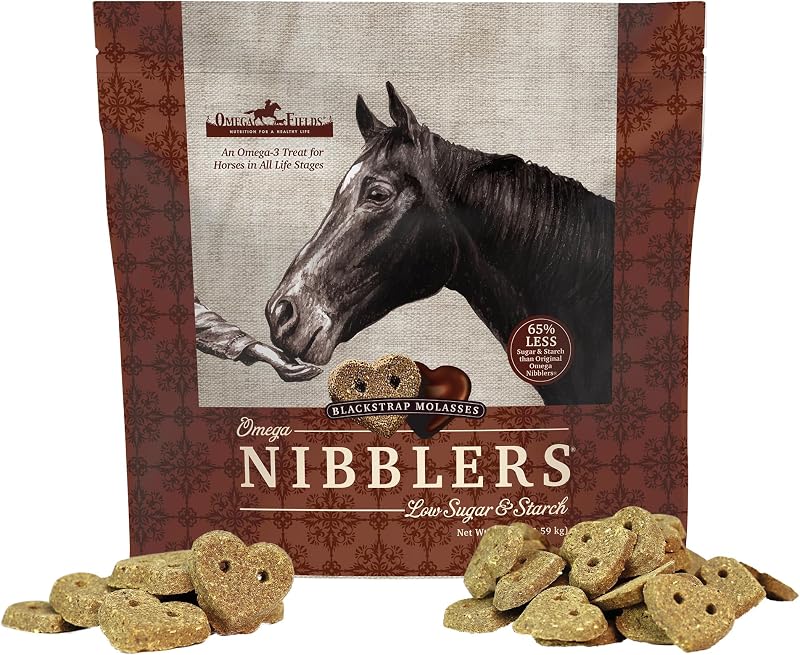 Petisco para Cavalos Omega Nibblers com Baixo Açúcar e Amido, Sabor Melaço de Cana, 1,59 kg