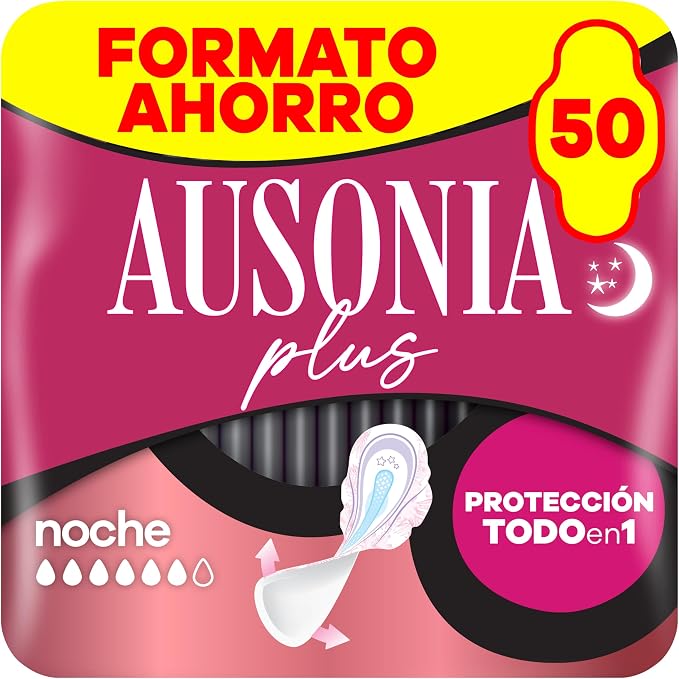 Ausonia Ultrafina Plus Compresas Noche - Paquete de 50 unidades