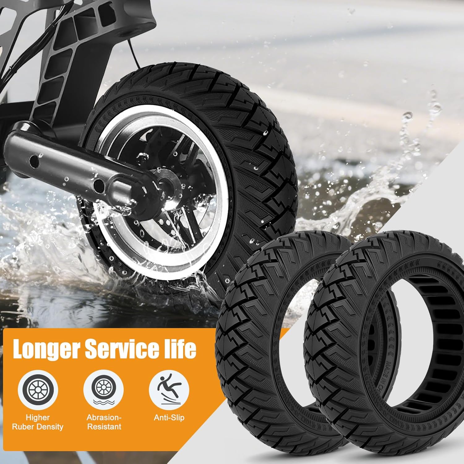 SYACHI 10 x 2.70-6.5 Off-Road Solid Tire for Electric Scooter, Tubeless Off-Road Tires, 10 Inch Tubeless Tyre, 10 x 2.70-6.5 Vacuum Tyres Compatible with Kugoo G-Booster G2 Pro Electric Scooter 2 PCS