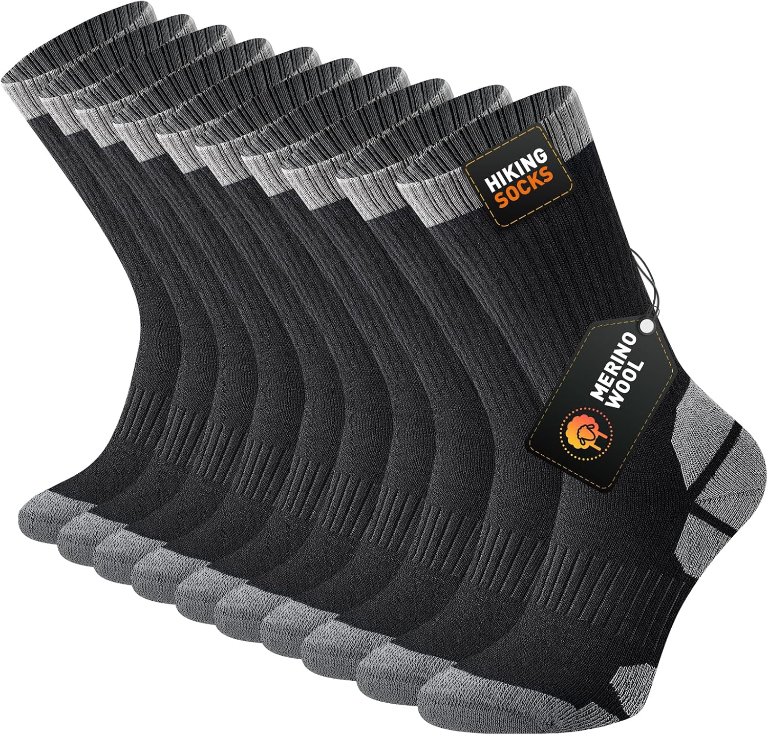 Niorasen Merino Wool Hiking Crew Socks for Men & Women, Thick Cushioned Anti-Blister, Moisture-Wicking, Seamless, 3/5 Pairs