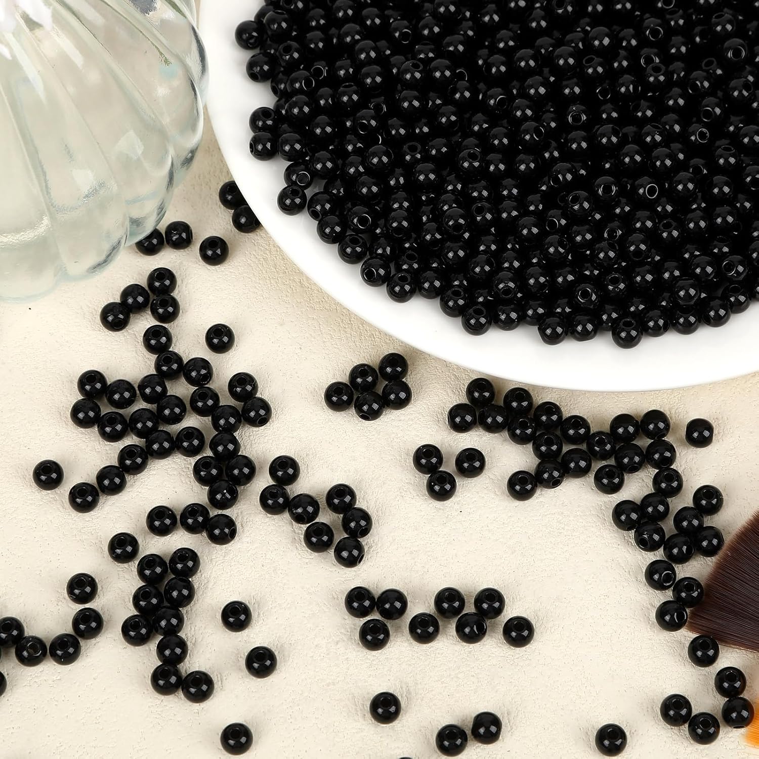 DECYOOL Black Beads, 1200Pcs 6mm Black Spacer Beads Round Smooth Loose Ball Beads for Bracelet Craft - Image 5