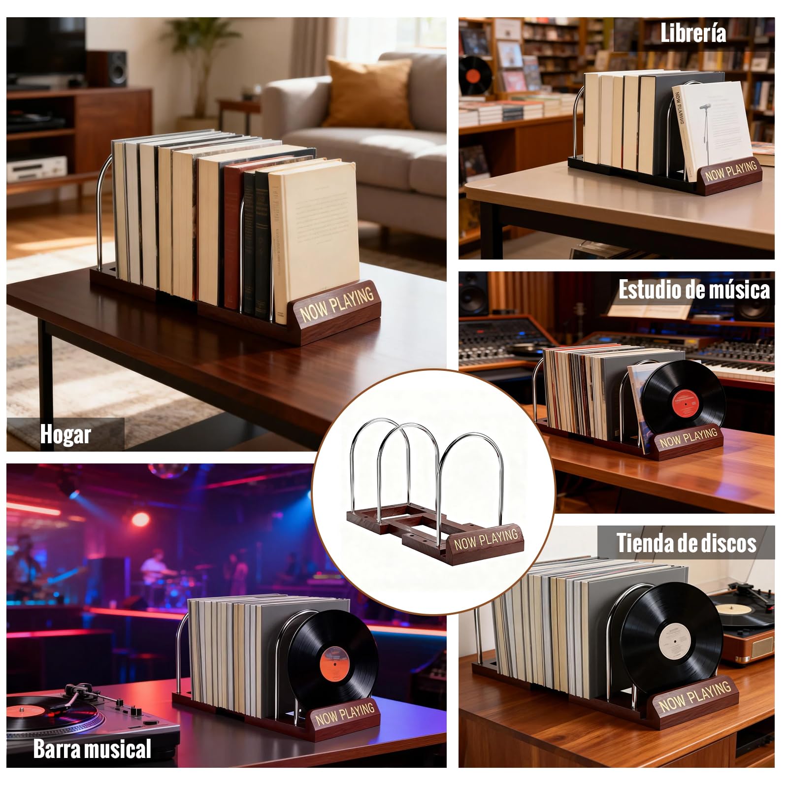 Now Playing Vinyl Stand, Soporte Vinilos Ajustable para 30-70 LP, Compacto y Estable