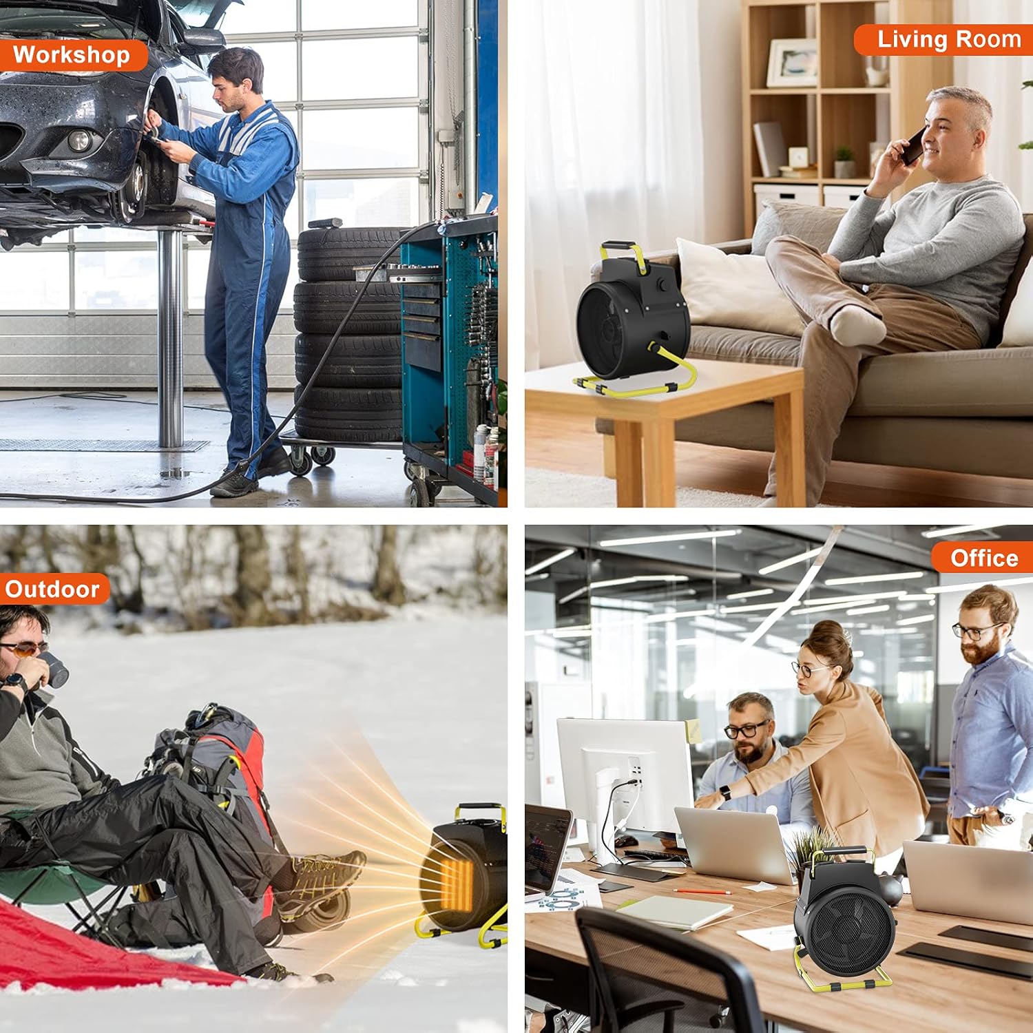 Portable Patio Heater Outdoor - Electric Garage Space Heaters with Thermostat, PTC Fast Heating, Super Long Cord, 3 Modes, Small Fan Heater for Greenhouse, Indoor, Office, Tent, Outside : Home & Kitchen
