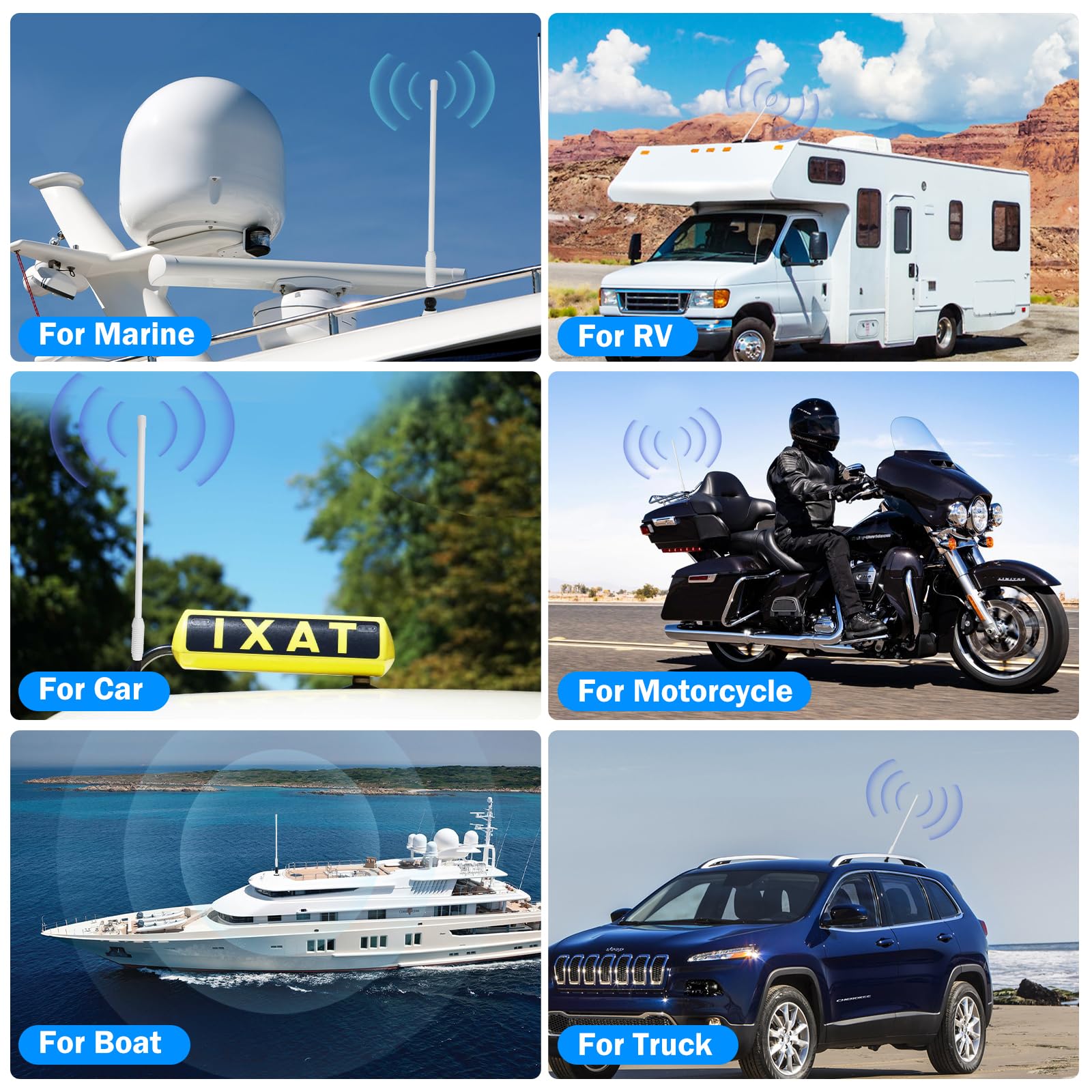 STUDIOFINIX Antena de radio marítima impermeable Dipolo flexible mástil FM AM para barco