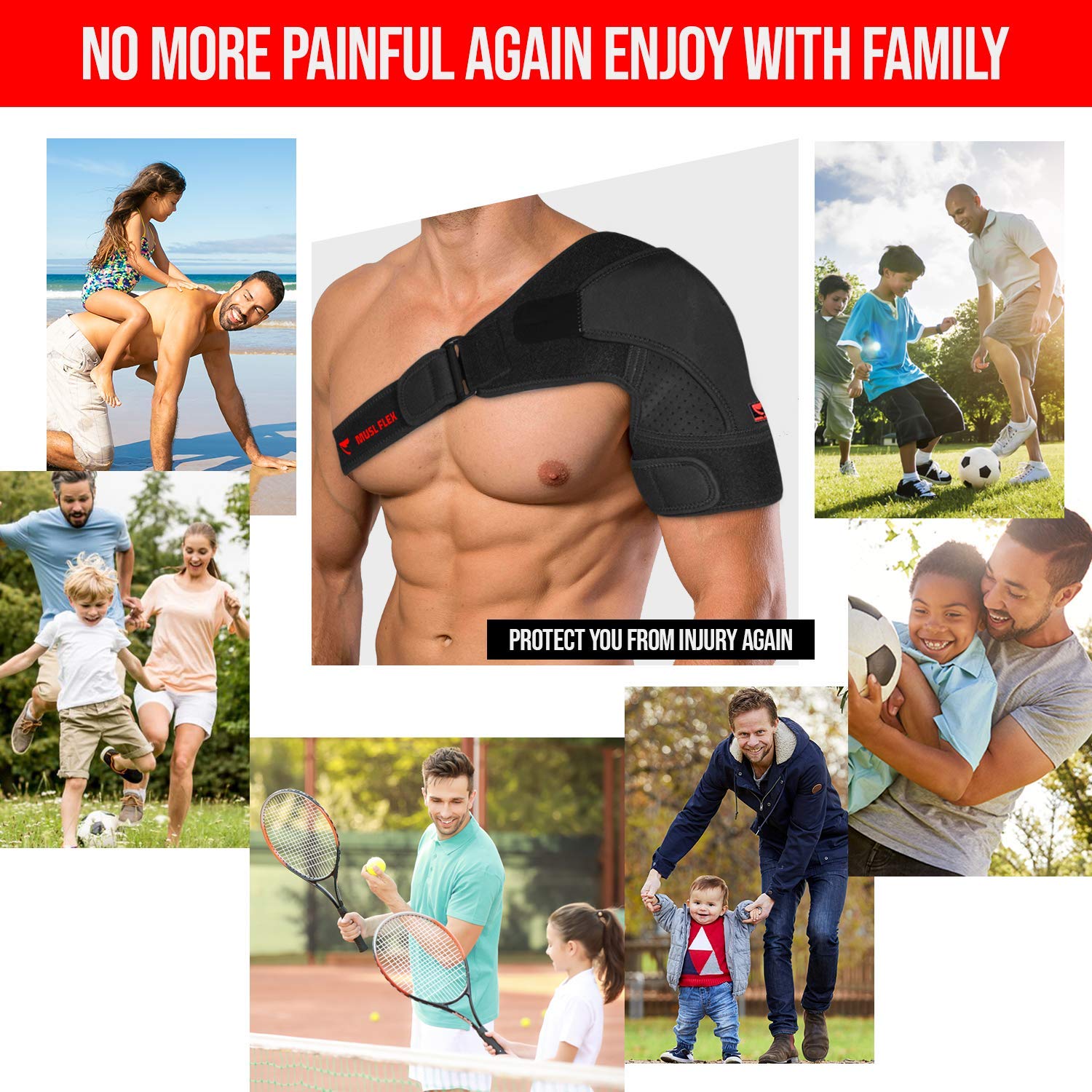 Exсluѕіvе Sресіаl Shoulder Brace with Reusable Therapy Ice Gel Pack by MUSL FLEX – Unisex Design with Pressure Pad and Adjustable Straps (Chest 38-50 inches/Bicep 13-17 inches)