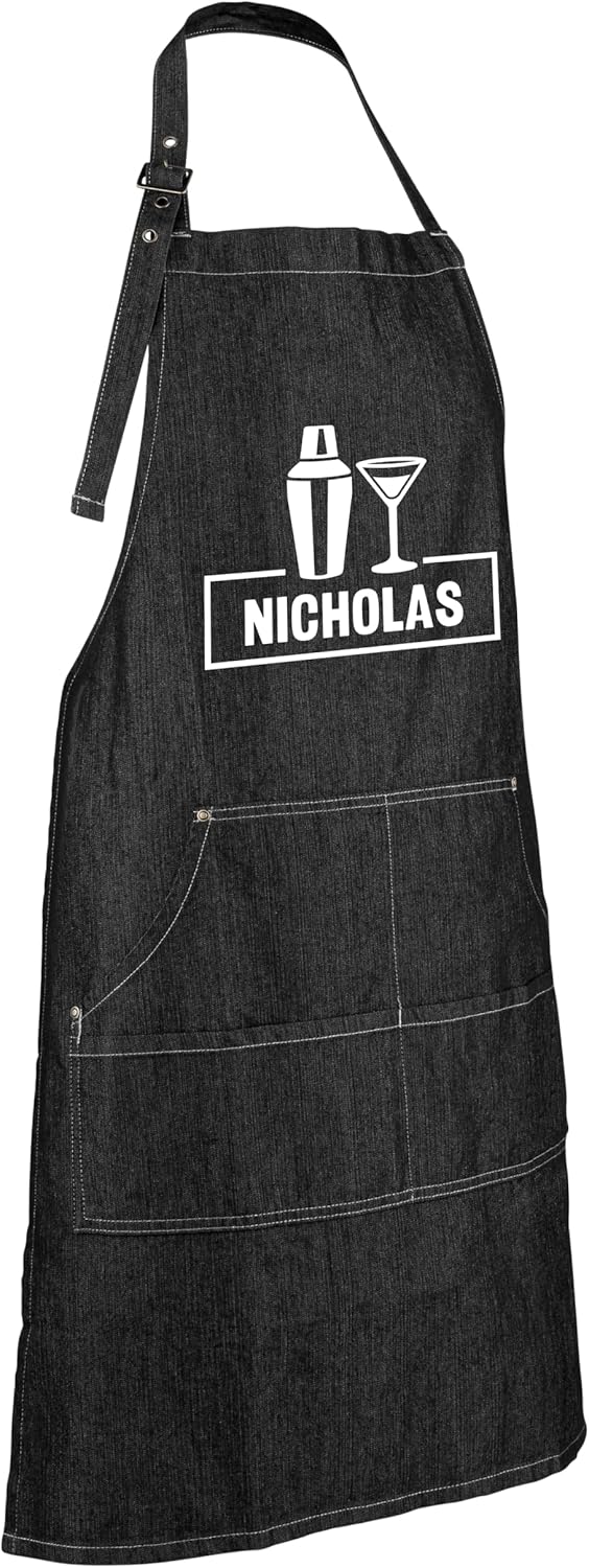 Personalized Apron for Men & Women — Custom Denim Bartender Apron with Pockets — Customized Bartending Gifts