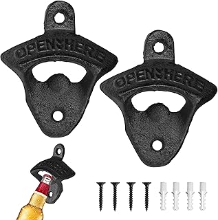 Cast Iron Wall Mounted Bottle Opener- 2PCS Vintage Beer Bottle Opener with Self-Tapping Screws for Rustic Farmhouse Bars KTV Hotels Home WP16
