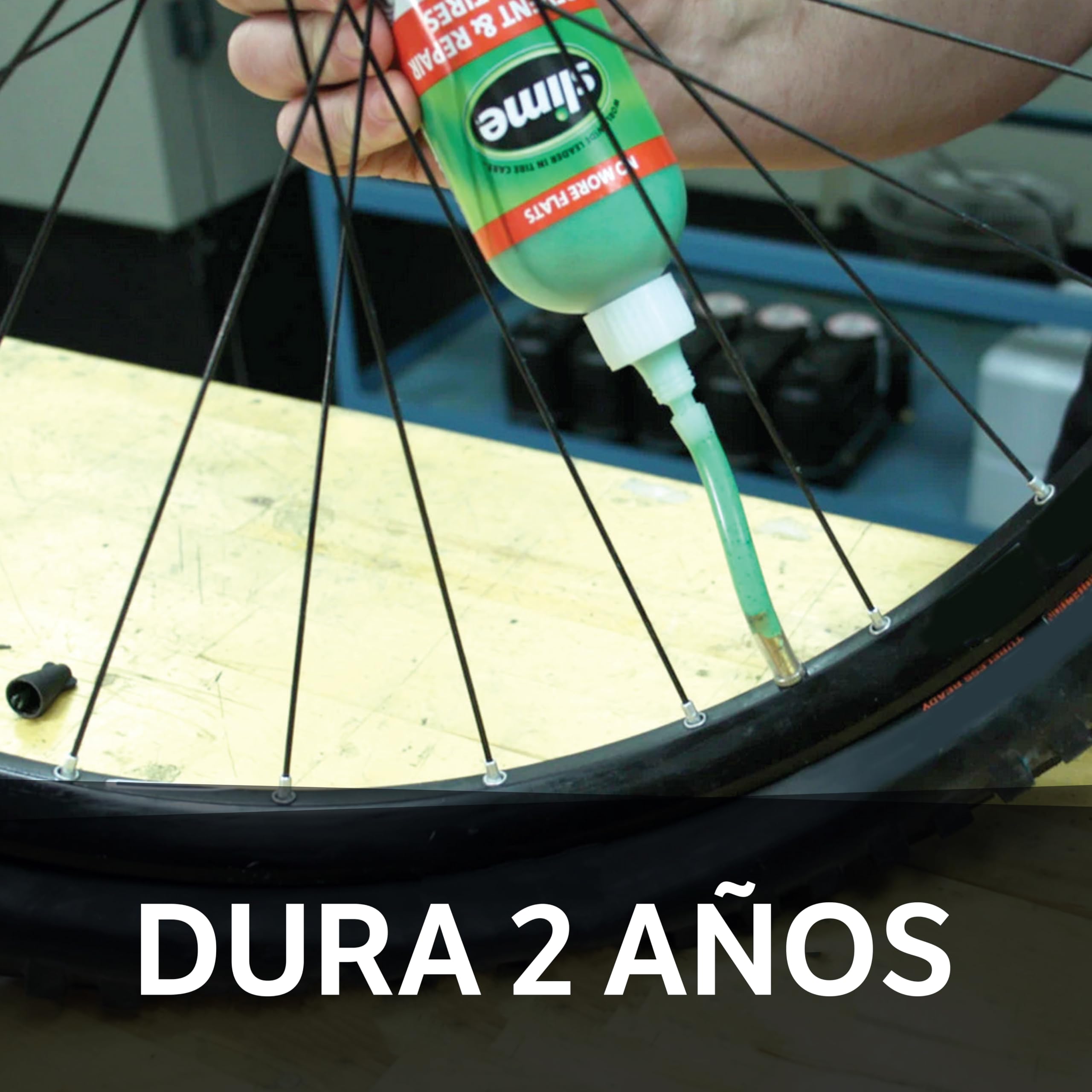 Slime Sellante de Reparación de Pinchazo de Neumático con Cámara de Bicicleta, Prevenir y Reparar, Apto para Bicicletas, con Manguera de Llenado