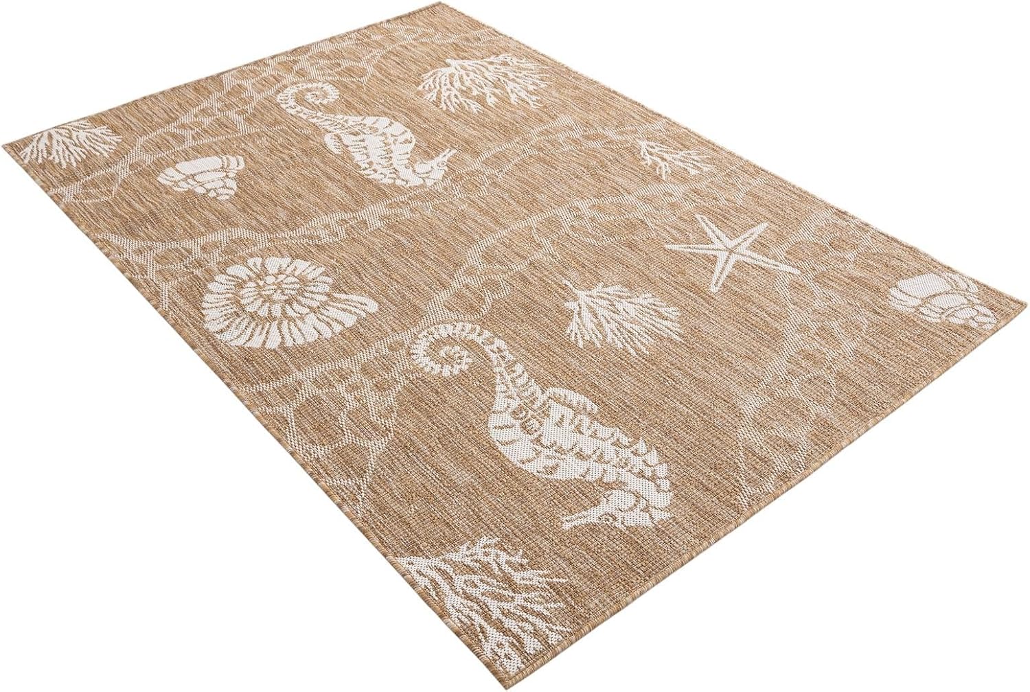 Rugs.com Outdoor Coastal Collection Rug – 4x6 Taupe Flatweave-Pile Rug Perfect for Entryways, Kitchens, Breakfast Nooks, Accent Pieces