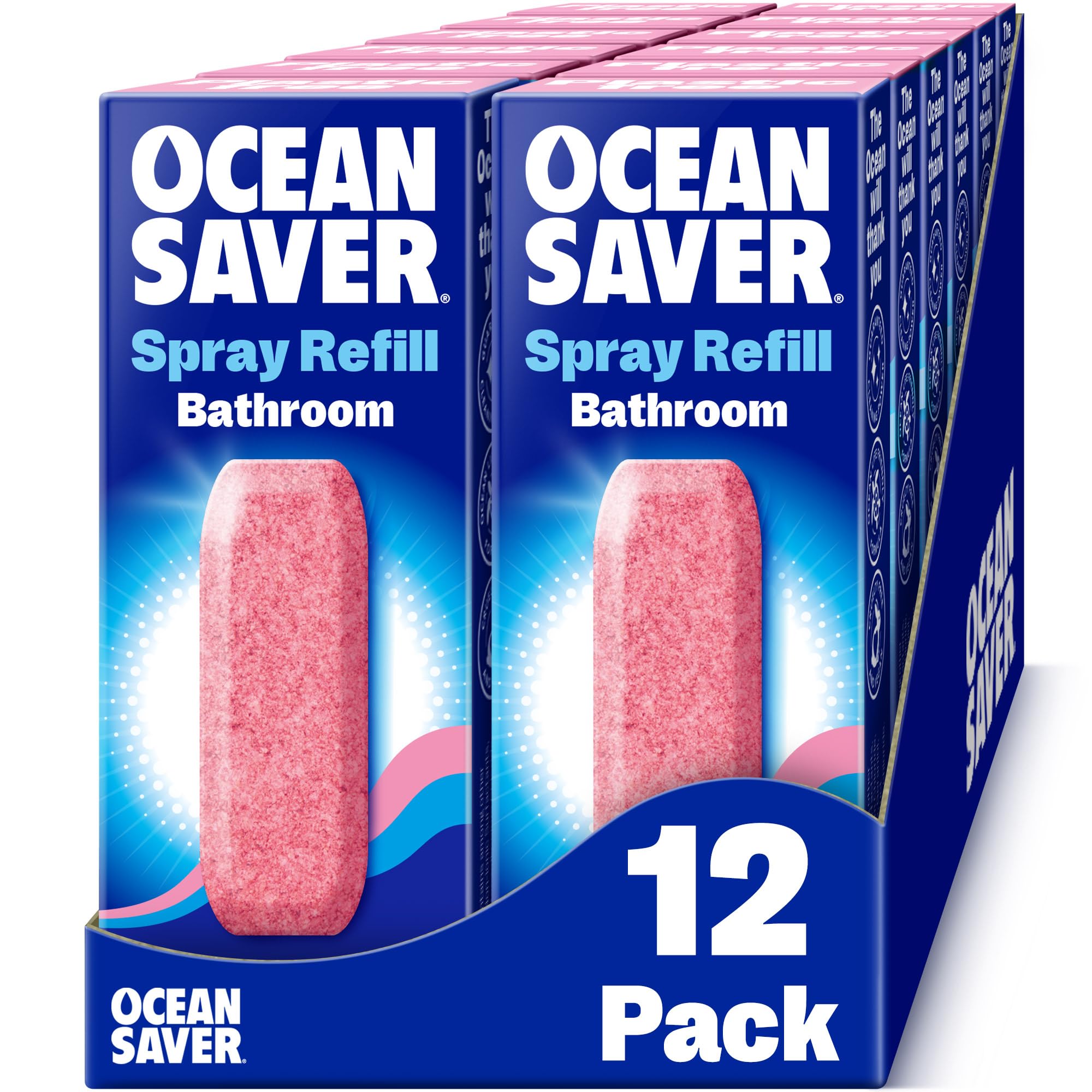 OceanSaver Eco Multi-Surface Bathroom Cleaner - 12x 750ml Refills | Powerful Just Add Water Toilet, Sink & Shower Watermark & Cleaning Spray | Plant Based, Plastic & Cruelty-Free | Pomegranate Scent