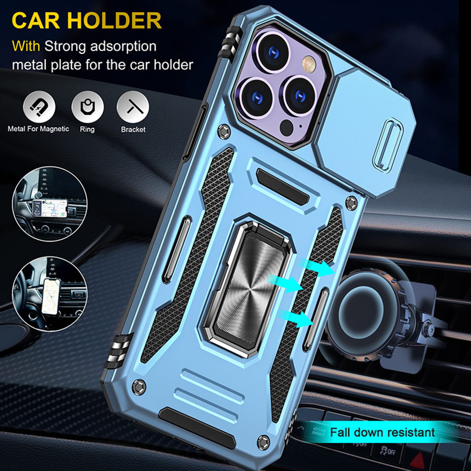Custodia per iPhone 14/14 Pro/14 Plus/14 Pro Max, Supporto Anello Rotante a 360 Gradi Con Supporto Antiurto Anti-graffio Custodia,cover Per Telefono Antiurto,Blu,14 Pro Max 6.7''