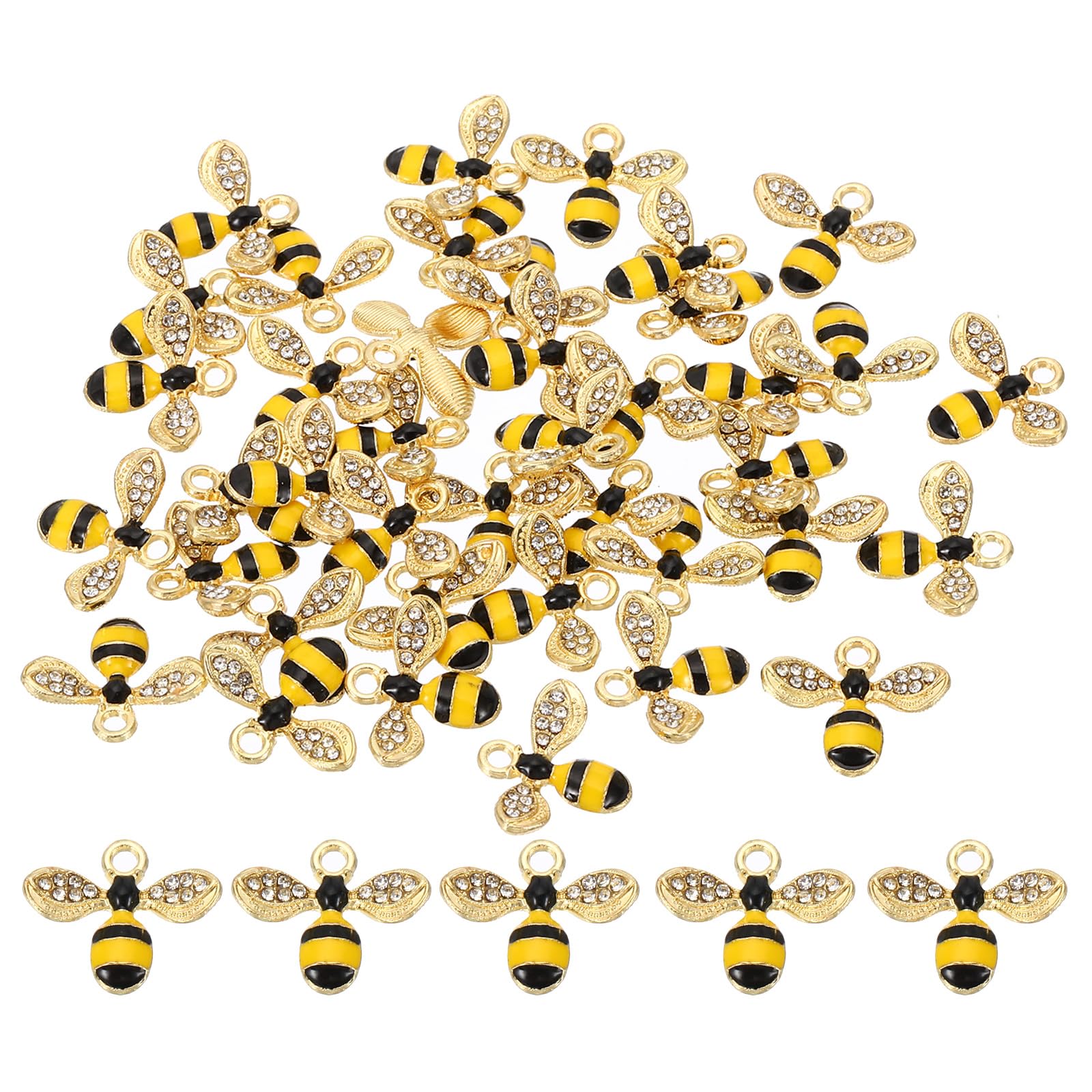 PATIKIL 40pcs Bees Charm, Bees Charm Pendants Enamel Small Bulk Resin Alloy Rhinestone for Making s s Gift Black Yellow