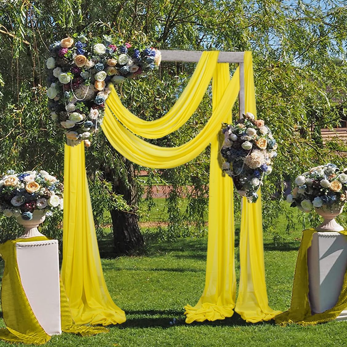 Chiffon Arch Draping Fabric Yellow 2 Panels 6 Yards Long Sheer Chiffon Drapes for Ceremony Wedding Arch Drapes Outdoor Wedding Ceiling for Arbor Party