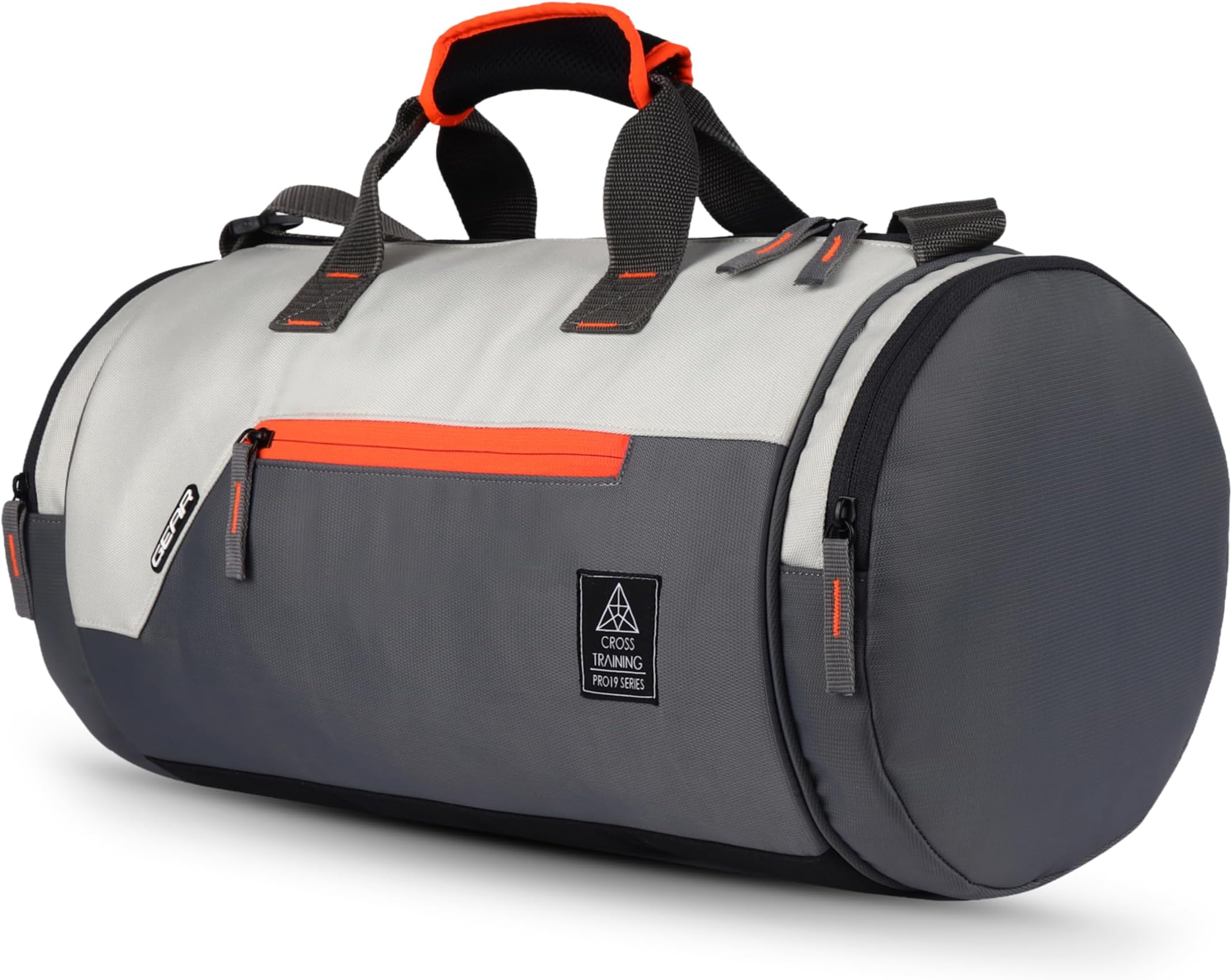 Cross Training 9"/29L Large Water Resistant Duffle Bag | Travel Bag | Gym Bag for Men & Women (Grey - Orange)