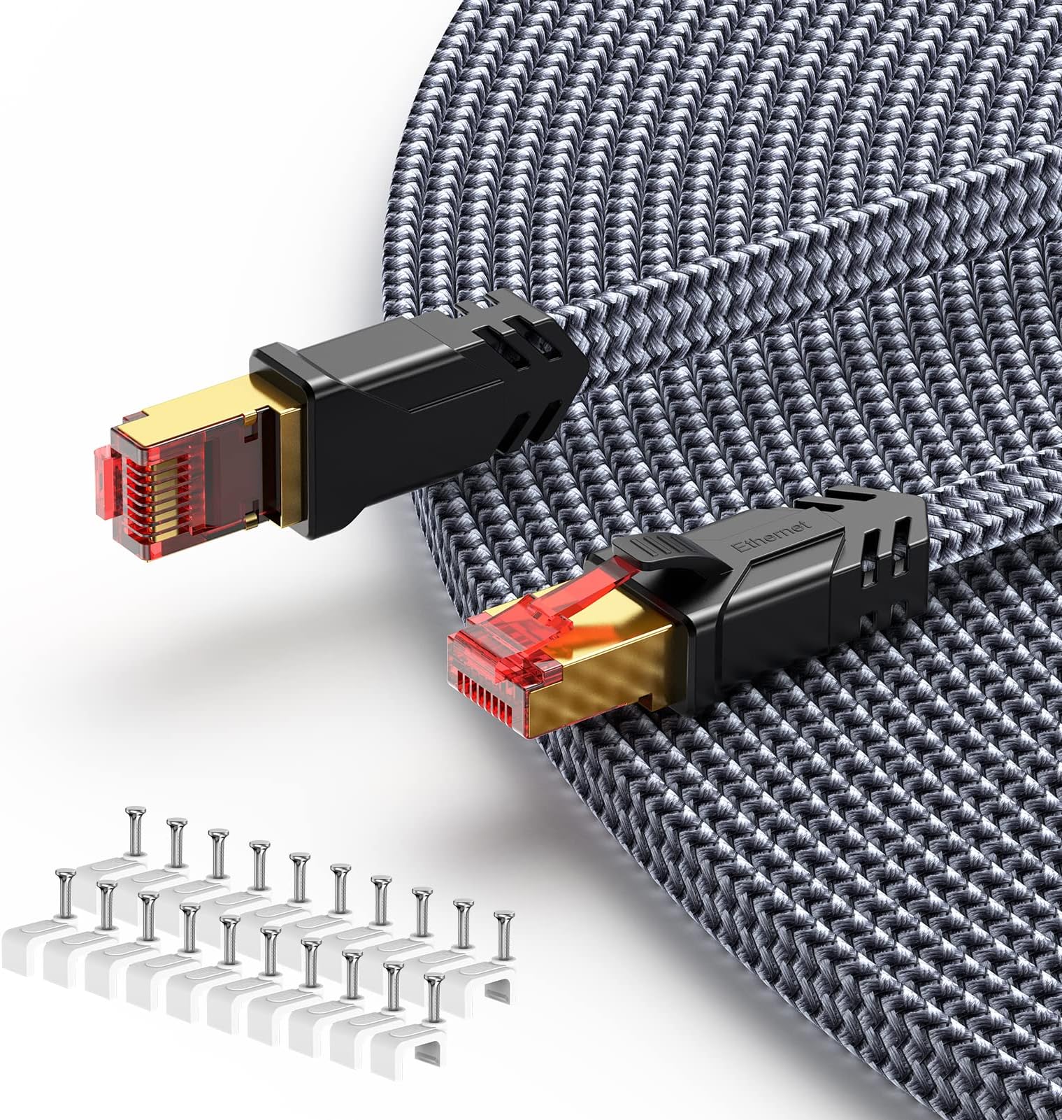 DeleyCON CAT 8 Netzwerkkabel 10m Flach - 40 Gbit/s Ethernet Kabel