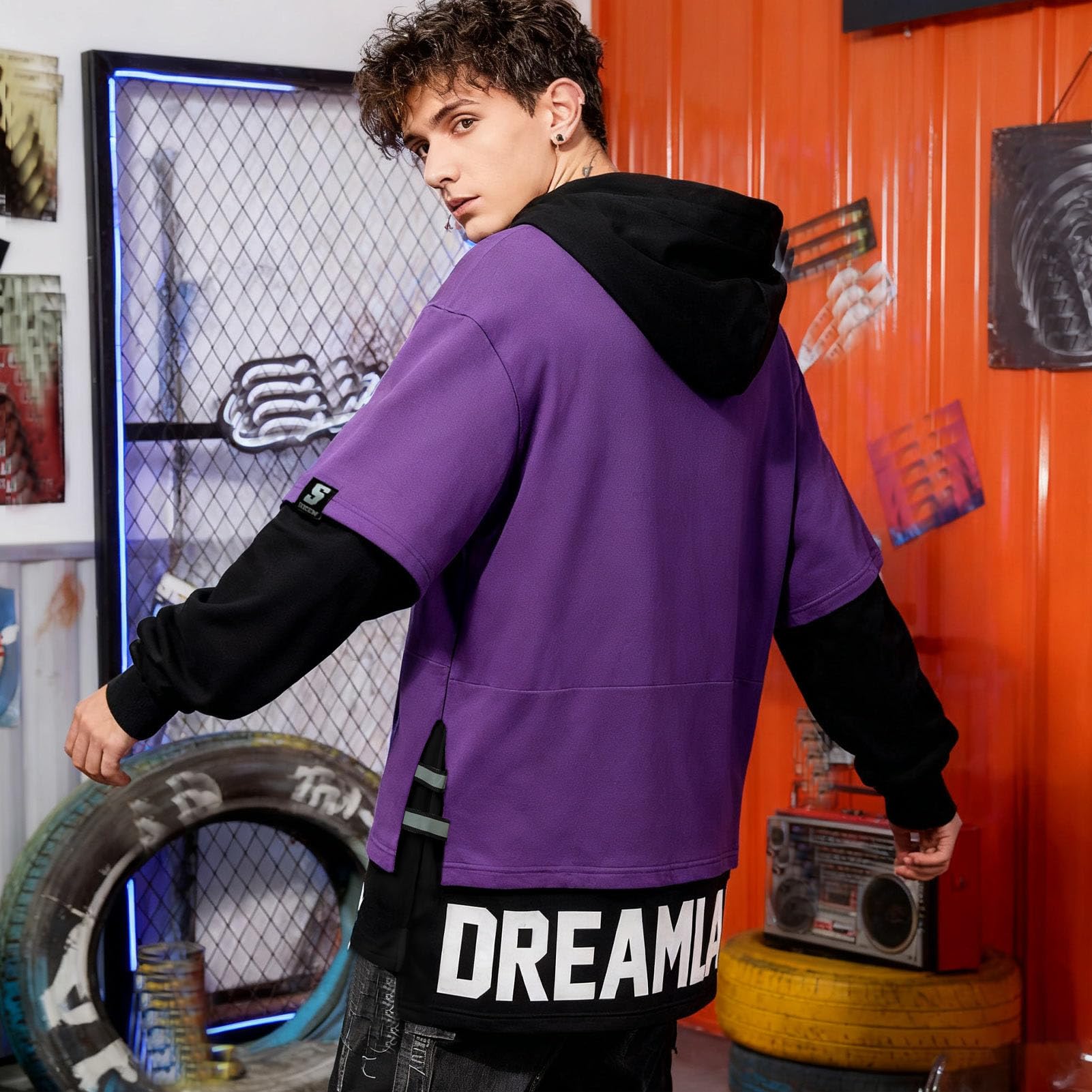 Felpa Uomo con Cappuccio Cotone Felpe Blocchi di Colore Hoodies Sweatshirt Pullover Autunno Inverno Hooded