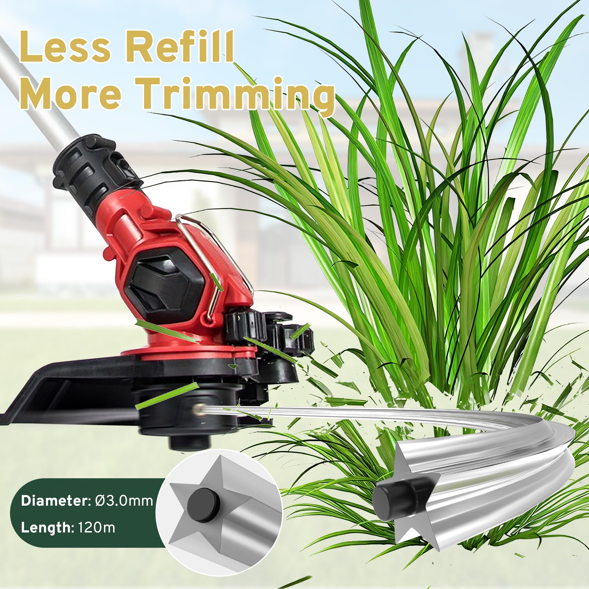 GREELIX Fil Débroussailleuse 3mm x 120m – Profil Étoile en Fil de Coupe Renforcé en Nylon pour Débroussailleuse et Coupe-Bordures, Coupe Nette - 2