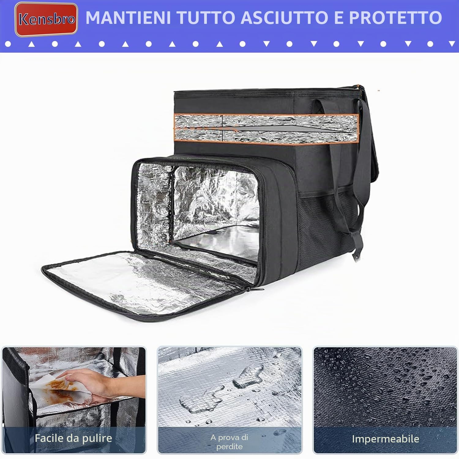 Zaino impermeabile, isolato per la consegna di cibo, grande borsa frigo, per pizza, gite, campeggio, spiaggia, viaggi all'aperto, barbecue, 38 x 36 x 38 cm