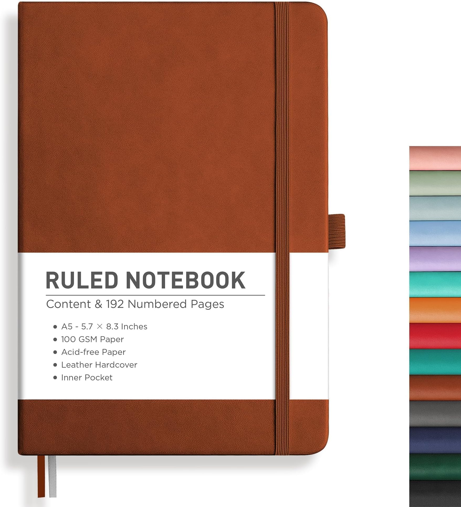 RETTACY Lined Journal Notebook - A5 Leather Notebook Writing Journal with 192 Numbered Pages,Hardcover,100gsm Thick Paper 5.75'' × 8.38''
