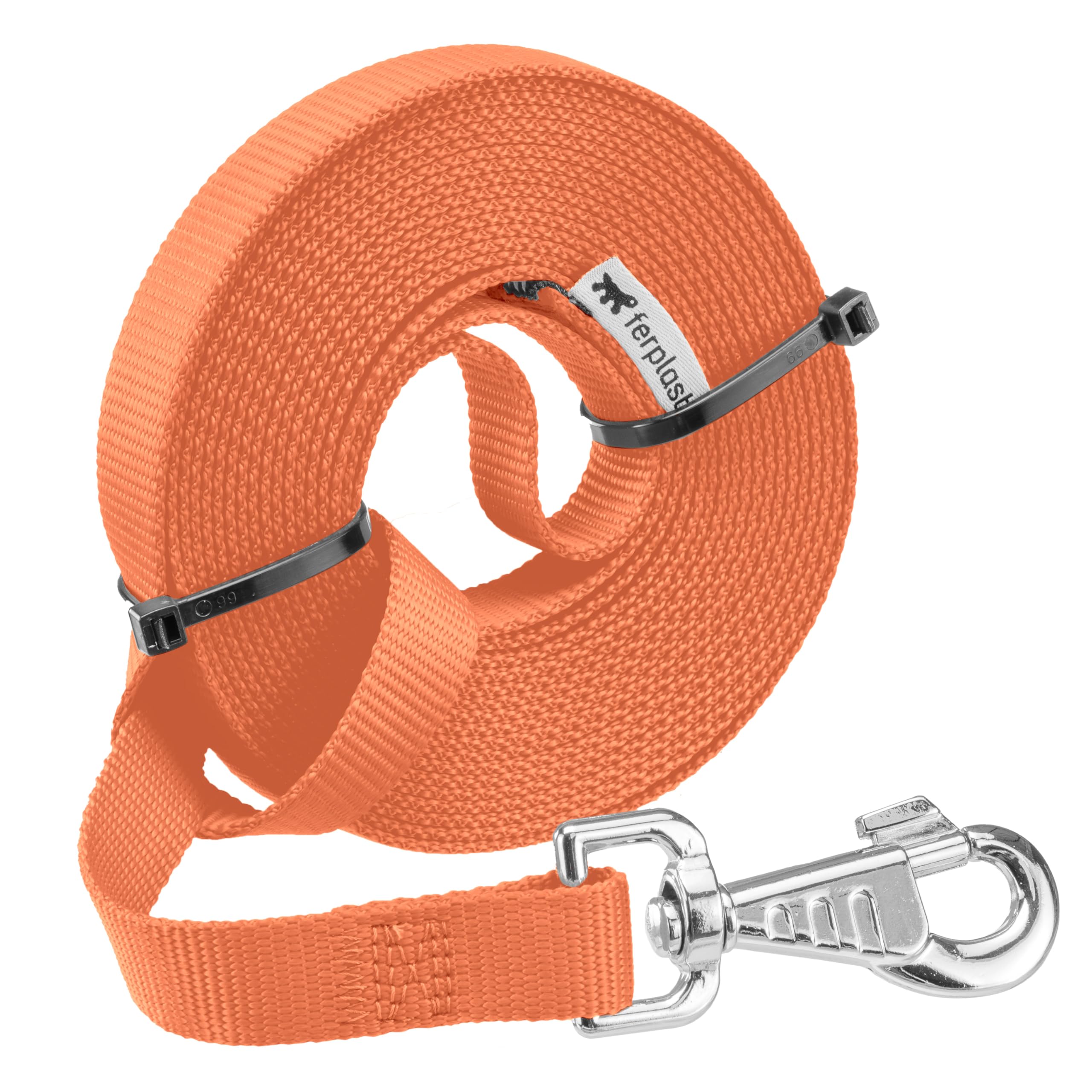 Ferplast Dog Leash CLUB, Long Dog Training Leash, 10m Training Lead, Nylon Leash with Handle and Metal Snap Hook, 10 Meters Long Dog Lead, Orange