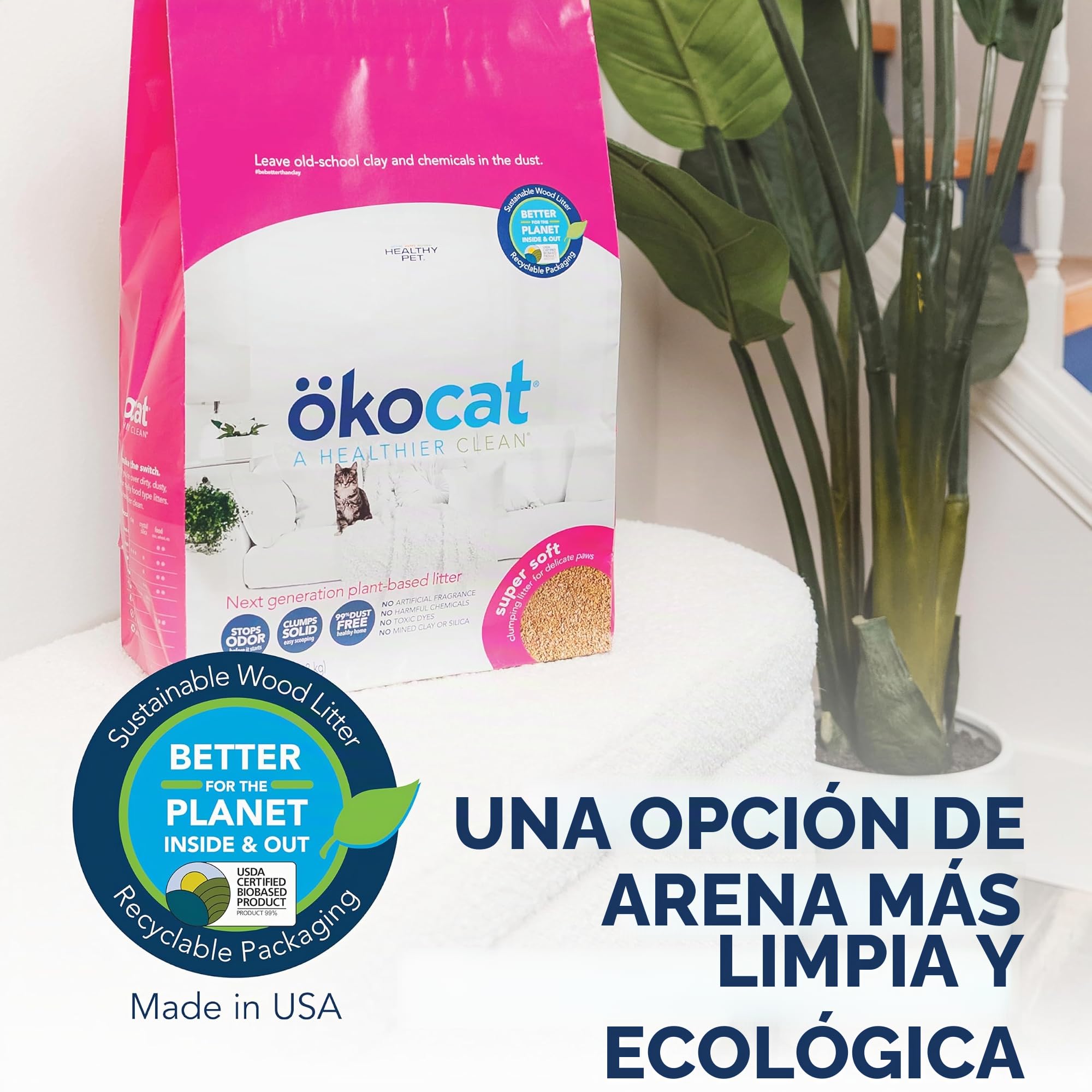ökocat Arena para Gatos súper Suave de Madera Natural con Control de olores, 14 Libras, Grande
