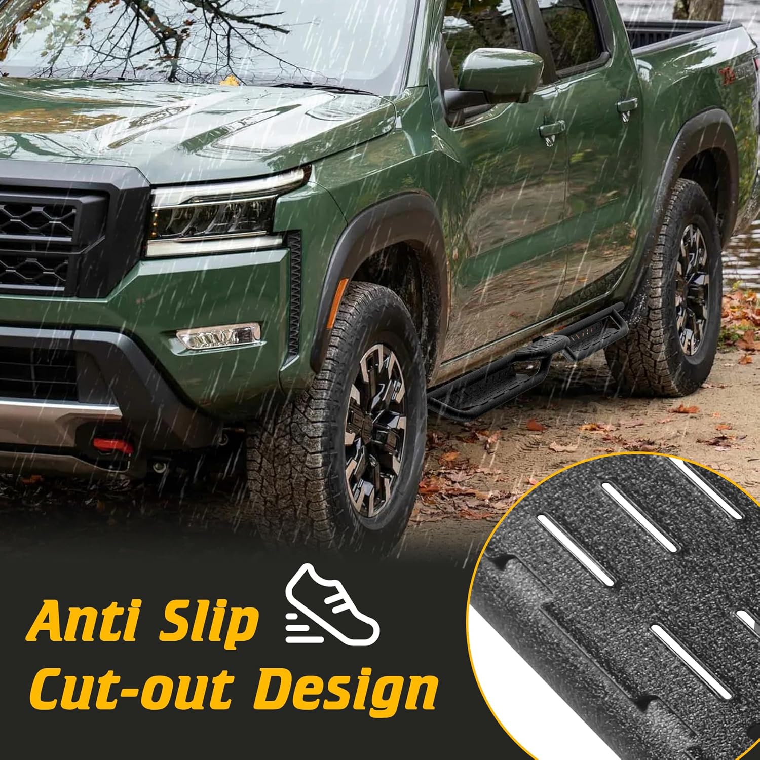 Running Boards Compatible with 2005-2025 Nissan Frontier Crew Cab, Two Stairs 5 Inch Width Pickup Trunk Side Steps fit for Frontier 4 Full Doors, Heavy Duty Carbon Steel Textured Step Bars