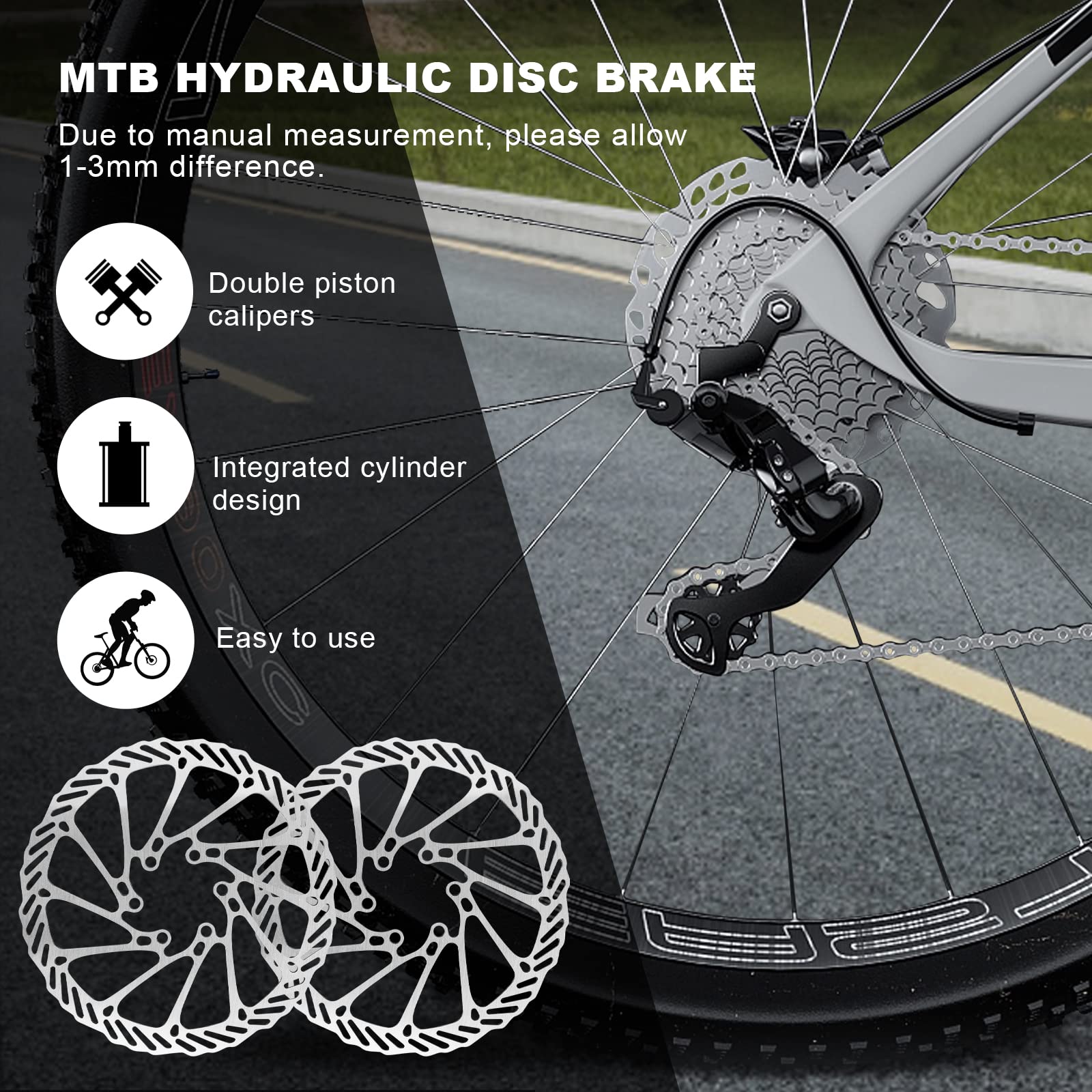 Fahrrad Hydraulische Scheibenbremsen Set, Fahrrad Scheibenbremse Set Vorne Und Hinten, Fahrrad-Scheibenbrems-Kit, mit 160mm Scheibenbremse Scheiben für Mountainbike Rennrad Reiten Fahrrad