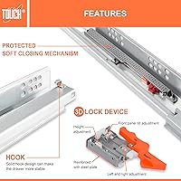 Vista 3 de TOUCH Correderas de cajón de montaje inferior, cierre suave automático (1 par, 18 pulgadas 457mm) para panel lateral de 1/2 y 5/8 pulgadas, guía