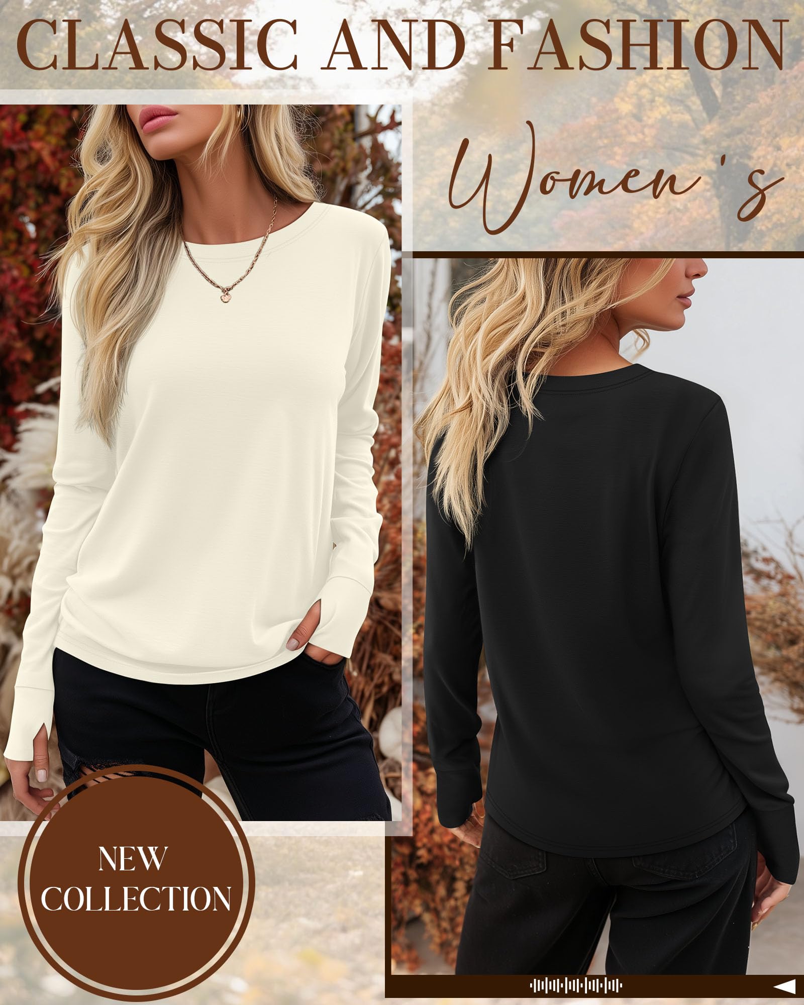 Geyoga 3er-Pack Damen Langarmshirts mit Daumenlöchern, Baumwoll-Casual-Crewneck-Tunika-Tops, Lockere Herbstmode im Y2K-Stil