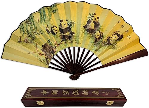C&K Solutions Abanico de mano plegable Regalos chinos! Panda Ventilador de mano grande+caja de regalo para la decoración del hogar