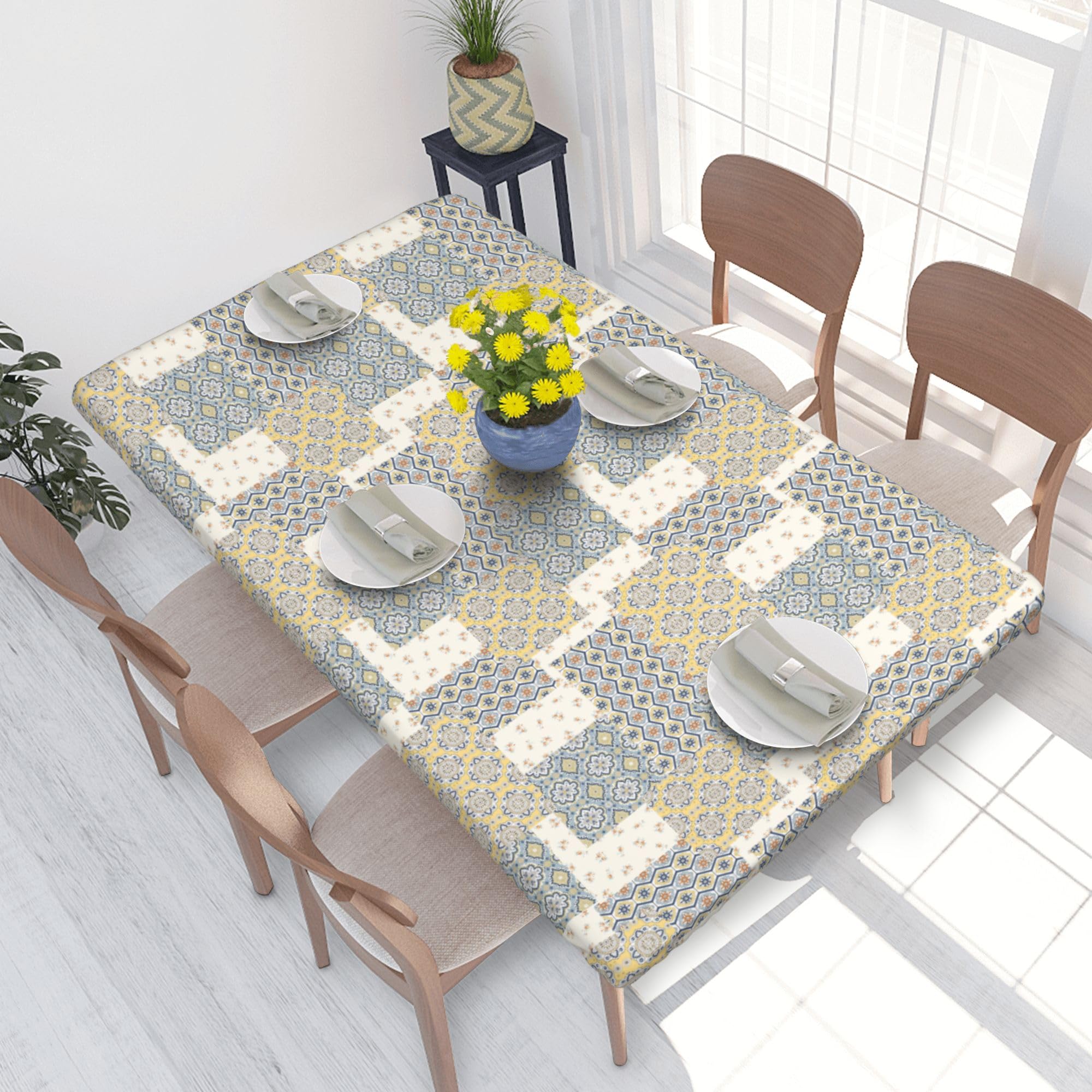 Nappe extensible tropicale pour table de jardin 76 x 122 cm blanche