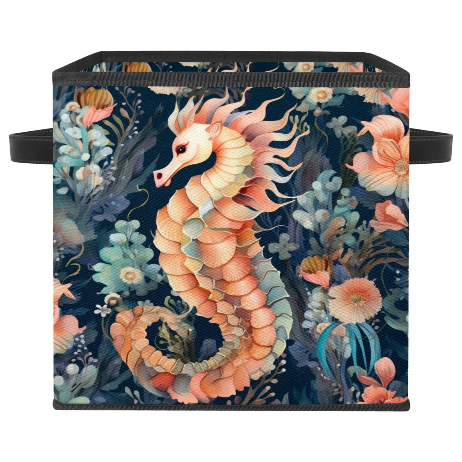 Panier hippocampe rose pour ranger les vêtements facilement avec double poignée