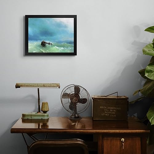 Miniatura 4 de Cabaña perdida en la tormenta por Ivan Aivazovsky  Impresión en marco plano negro  Reproducción de pinturas de obras de arte finas  Póster